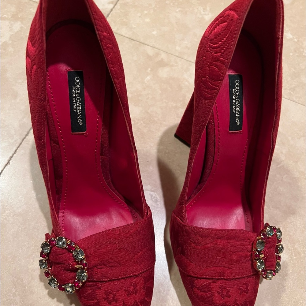 Crystal Embellished Dolce & Gabbana Red Jacquard Floral